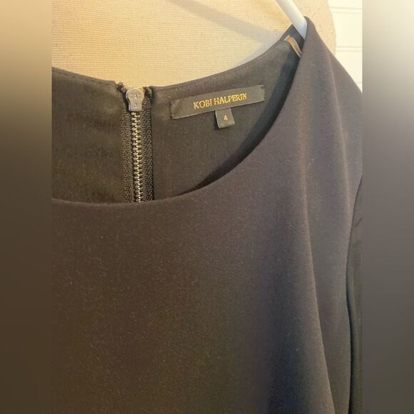 Kobi Halperin Silk Drew Jewel Neck Runch Black Long Sleeve Dress Size 4 - Picture 2 of 9